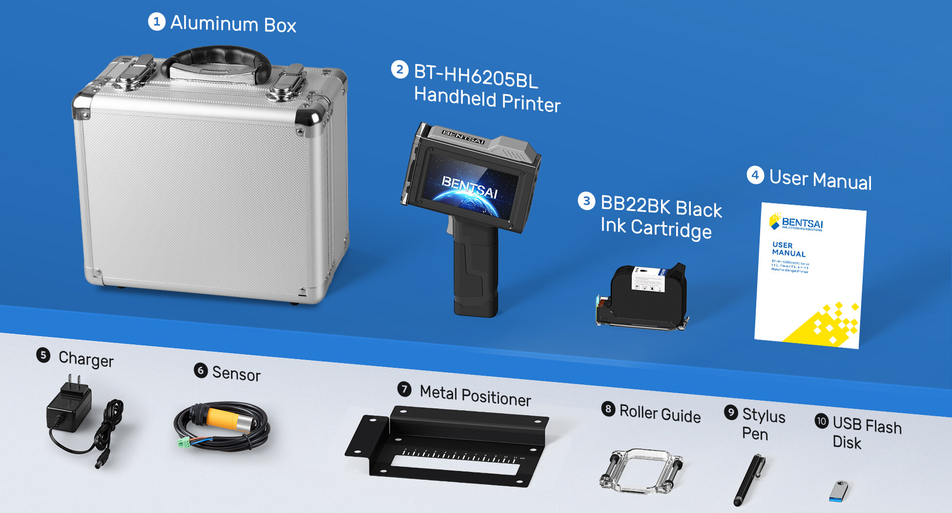 Packing list for BENTSAI 6205BL sensor handheld printer